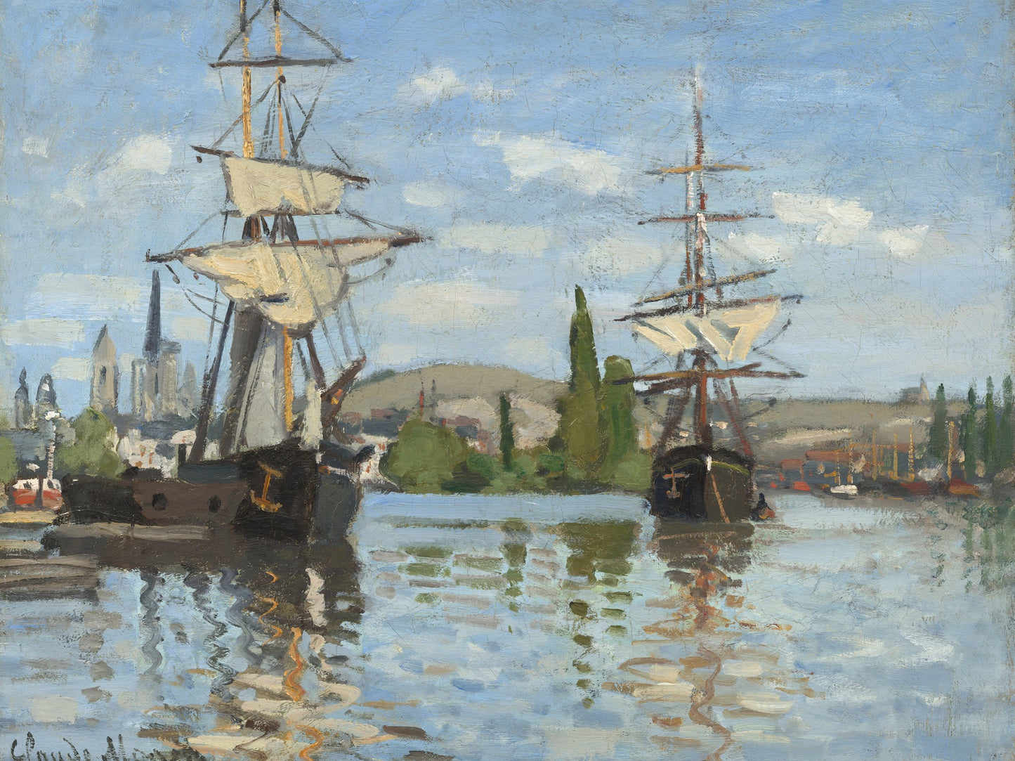 Barcos en el Sena en Rouen - Claude Monet