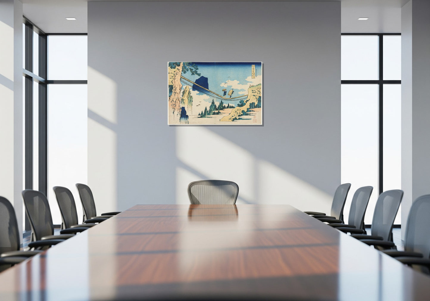 El puente colgante en la frontera de las provincias de Hida y Etchü - Katsushika Hokusai