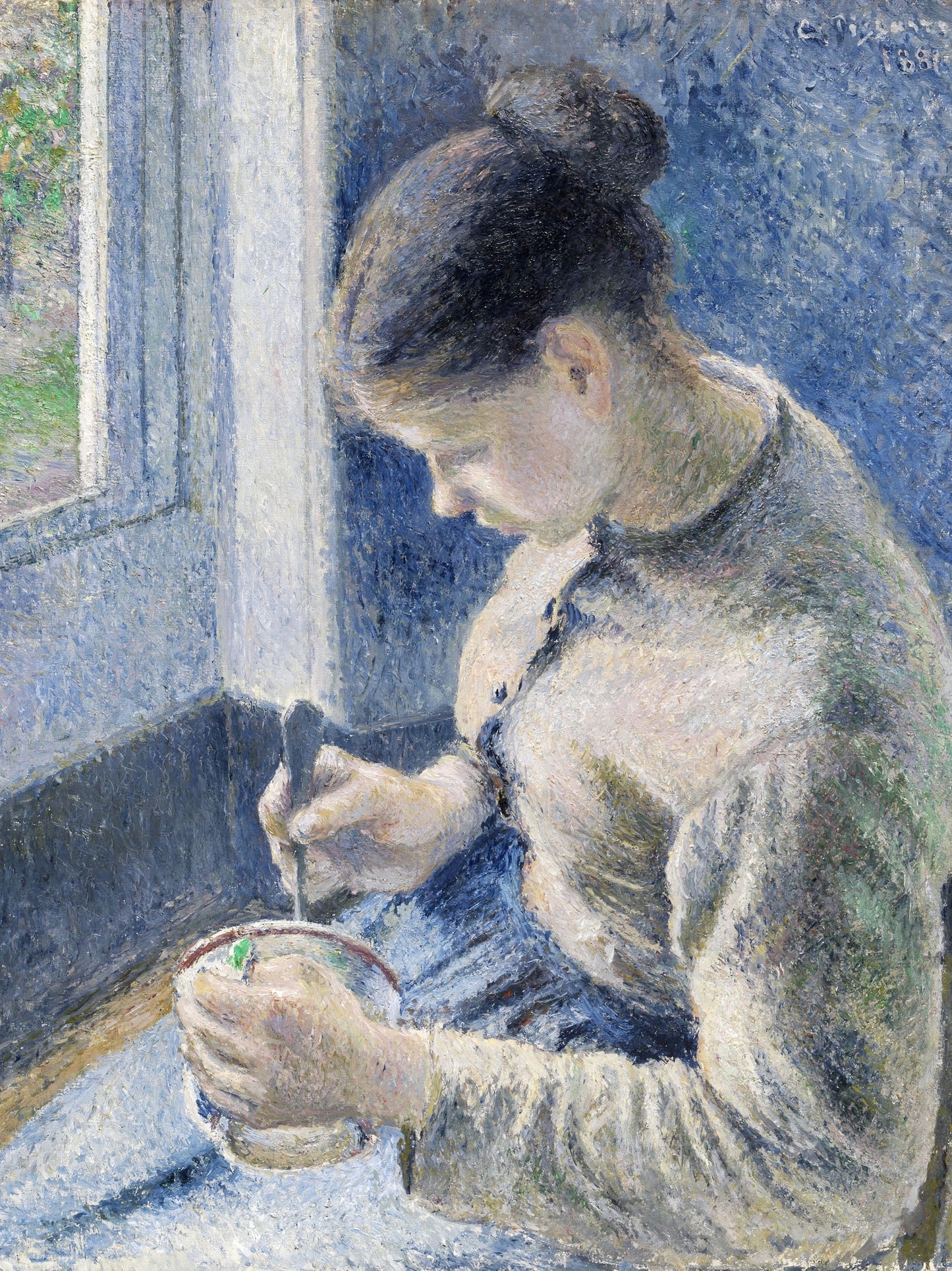 Joven campesina tomando su café - Camille Pissarro
