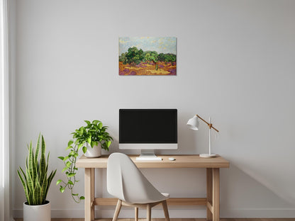 Olivos con cielo amarillo y sol - Vincent van Gogh