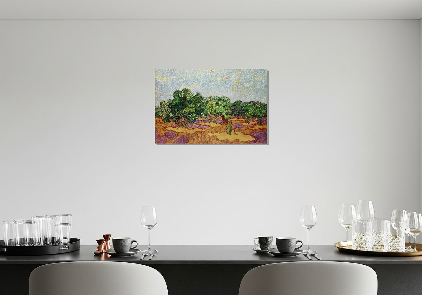 Olivos con cielo amarillo y sol - Vincent van Gogh