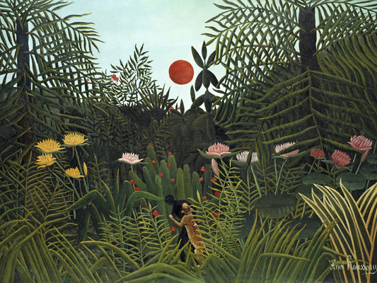 Paisaje selvático con sol poniente - Henri Rousseau