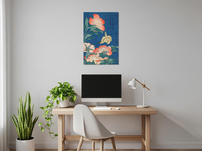 Peonías y canario - Katsushika Hokusai