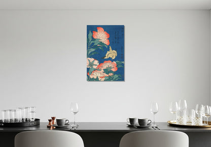 Peonías y canario - Katsushika Hokusai