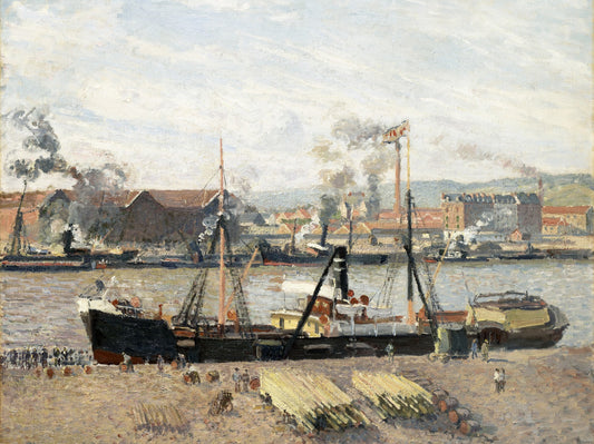 Puerto de Rouen, descargando madera - Camille Pissarro