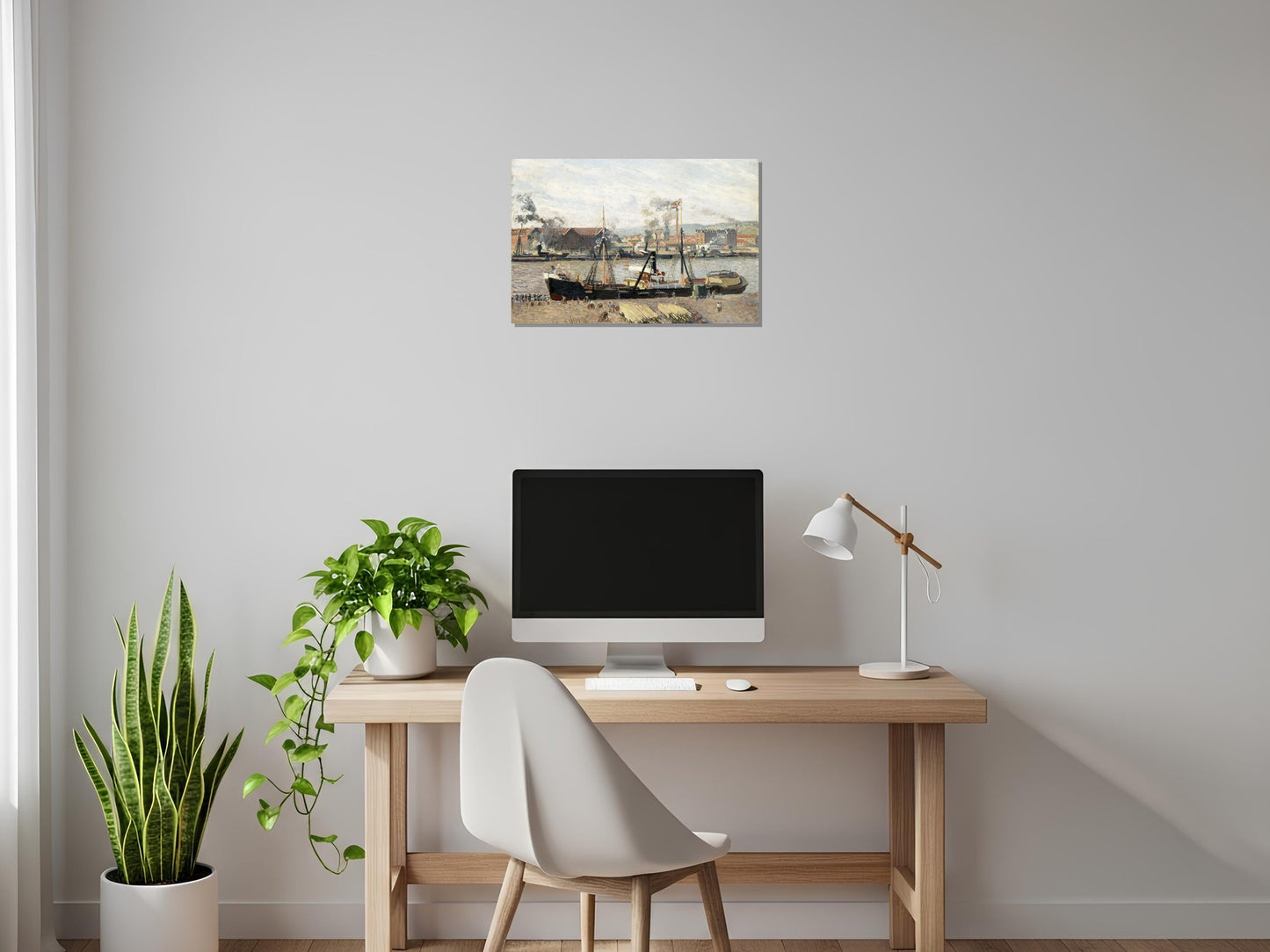 Puerto de Rouen, descargando madera - Camille Pissarro