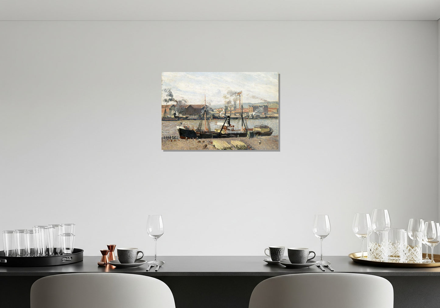 Puerto de Rouen, descargando madera - Camille Pissarro